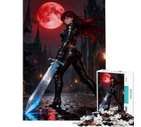 1000-piece Puzzle for Adults Warrior Woman with Sword Under Red Moon Help The Brain Exercise Difficult Challenge Relaxing Games for 14+ Puzzle Game Offered (38x52cm)