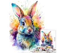 1000-piece Puzzle for Adults Watercolor Rabbit Portrait Enjoyable Group Leisure Activity Special Festive Holiday Surprise Gifts (38X26cm)