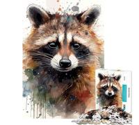 1000-piece Puzzle for Adults Watercolor Raccoon Portrait Help The Brain Exercise Difficult Challenge Relaxing Games for 14+ Puzzle Game Offered (38x52cm)
