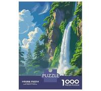 1000-piece Puzzle for Adults Waterfall Landscape with Deer Jigsaws for Adults Family Games Precision Cutting Unique Birthday And Xmas Gifts 38x26cm/1000pcs