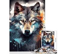 1000-piece Puzzle for Adults Wolf Face Dark Watercolor Enjoyable Group Leisure Activity Special Festive Holiday Surprise Gifts (38X52cm)