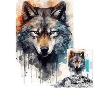1000 Piece Puzzle For Adults Wolf Face Watercolor for Educational Game Challenge Toy for Educational Game A Work of Art Great Gifts for Games (Size 38x26cm)