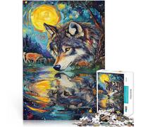 1000-piece puzzle for adults Wolf in the moonlight Made of wood for age 14+ Home Art Decor Artists' Collection, Fine Arts。size：50x75cm/19.68x29.52inch