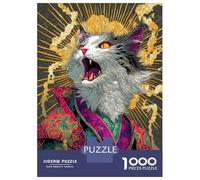 1000-piece Puzzle for Adults Yelling Cat in Kimono Jigsaws for Adults Family Games Precision Cutting Unique Birthday And Xmas Gifts 52x38cm/1000pcs