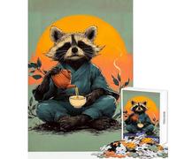 1000-piece Puzzle for Adults Zen Raccoon Tea Ceremony Educational Game Enhance Memory Home Decoration Toys with Fully Interlocking Randomly Shaped Pieces (52X38cm)