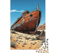 1000-piece Puzzle for Teenagers Abandoned Shipwreck in Desert-1 Adult Jigsaw Brain Teaser Game Analysis And Logic Birthday Present, Gifts, 52x38cm/1000pcs
