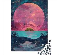 1000-piece Puzzle for Teenagers Abstract Sunset Palm Tree Art Print Puzzles for Adults Fun Games Perfect Decoration Birthday Present, Gifts, 38x26cm/1000pcs
