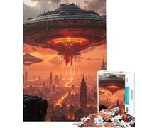 1000 Piece Puzzle For Teenagers Alien Invasion over Cityscape for Birthday, Chrismas Learning Educational Educational Toy Suitable for Ages 14 And Up (50x75cm)