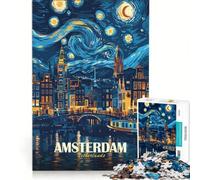 1000-piece Puzzle for Teenagers Amsterdam Netherlands Starry Night Art, Family Games, Challenging To Complete, Gifts for Friends And Family 38x52cm