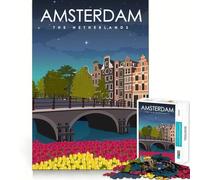 1000-piece Puzzle for Teenagers Amsterdam Travel Poster Exact Edge Art Brain Training Toy Cozy Time Game Christmas Art Display (38x26cm)