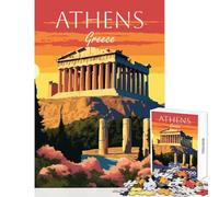 1000-piece Puzzle for Teenagers Athens, Greece Sunset Fun Relaxing Family Home Activity Perfect Christmas Holiday Giftsing (38x26cm)