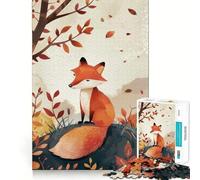 1000-piece Puzzle for Teenagers Autumn Fox Illustration Exact Edge Art Brain Training Toy Cozy Time Game Christmas Art Display (38x52cm)