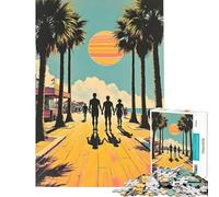 1000-piece Puzzle for Teenagers Beach Boardwalk with People And Palm Trees Fun at Home Activities, Family Activities Hands-on Game Suitable for Ages 14 And Up (50x75cm)