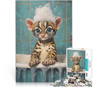 1000-piece puzzle for teenagers Bengal Kitten Bath Time Made of cardboard for 14+ Home Decor As a gift for the whole family and friends。size：26x38cm/10.24x14.96inch