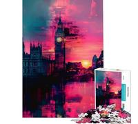 1000 Piece Puzzle For Teenagers Big Ben Neon Glow for Birthday, Chrismas But Fun And Humorous Hands-on Game for 14+ Puzzle Game Offered (50x75cm)
