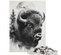 1000 Piece Puzzle For Teenagers Bison Double Exposure Moon Help The Brain Exercise Wall Decoration Anti-Stress Toys for And from 14 Years And over (38x52cm)