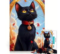 1000-piece Puzzle for Teenagers Black Cat in A Golden Frame Precise Cut Art Focus Fun Game Relax Play Time Birthday Fun Gift (38x26cm)
