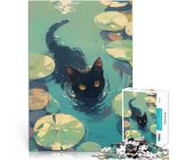 1000 Piece Puzzle For teenagers Black Cat in Water Lilies Herausfordernd Schwierig Tolle Geschenke und Spielzeuge52x38cm