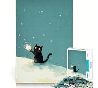 1000 Piece Puzzle For Teenagers Black Cat Playing in The Snow Smooth Joint Fun, Mind Game Gift, Restful Game Fun, Christmas Leisure Art (38x52cm)