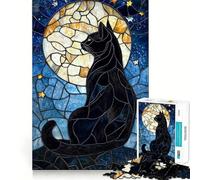 1000 Piece Puzzle For Teenagers Black Cat Stained Glass Exact Cut Art, Brain Teasing Play, Relax Time Game, Christmas Leisure Art (38x26cm)