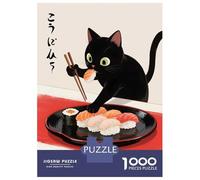 1000-piece Puzzle for Teenagers Black Cat Sushi Puzzles for Adults Fun Games Perfect Decoration Birthday Present, Gifts, 70x50cm/1000pcs