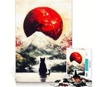 1000 Piece Puzzle For Teenagers Black Cat Under Red Moon Exact Cut Art, Brain Teasing Play, Relax Time Game, Christmas Leisure Art (38x52cm)