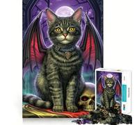 1000 Piece Puzzle For Teenagers Black Cat with Bat Wings Exact Cut Art, Brain Teasing Play, Relax Time Game, Christmas Leisure Art (50x75cm)