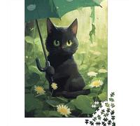 1000 Piece Puzzle For Teenagers Black Cat with Umbrella Puzzle for Adults Relaxing Games But Fun And Humorous for Is Ideal As A Gift 70x50cm/1000pcs