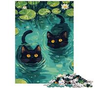 1000 Piece Puzzle For Teenagers Black Cats in Pond Help The Brain Exercise Wall Decoration Anti-Stress Toys for And from 14 Years And over (38x52cm)