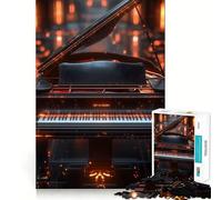 1000 Piece Puzzle For Teenagers Black Grand Piano with Glowing Keys Smooth Joint Fun, Mind Game Gift, Restful Game Fun, Christmas Leisure Art (38x52cm)