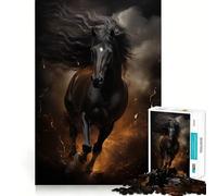 1000 Piece Puzzle For Teenagers Black Horse Galloping Smooth Joint Fun, Mind Game Gift, Restful Game Fun, Christmas Leisure Art (38x52cm)