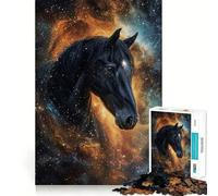 1000 Piece Puzzle For Teenagers Black Horse in Space Smooth Joint Fun, Mind Game Gift, Restful Game Fun, Christmas Leisure Art (38x52cm)