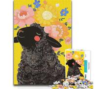 1000-piece Puzzle for Teenagers Black Sheep with Flowers Wall Decoration Relax Games Suitable for Ages 14 And Up 38x26cm