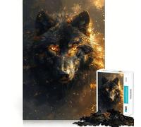 1000 Piece Puzzle For Teenagers Black Wolf Head in Gold Smooth Joint Fun, Mind Game Gift, Restful Game Fun, Christmas Leisure Art (50x75cm)