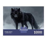 1000 Piece Puzzle For Teenagers Black Wolf with Glowing Eyes Puzzle for Adults Fun Games Difficult Challenge Birthday And Unique Gifts 38x26cm/1000pcs