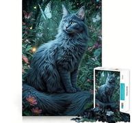 1000 Piece Puzzle For Teenagers Blue Cat in Enchanted Forest Exact Cut Art, Brain Teasing Play, Relax Time Game, Christmas Leisure Art (50x75cm)