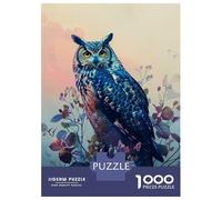 1000 Piece Puzzle For Teenagers Blue Owl in Floral Setting Puzzle for Adults Toy Wall Decor Presents for Women Parent-child Interaction 52x38cm/1000pcs