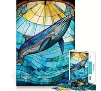 1000 Piece Puzzle For Teenagers Blue Whale Stained Glass Smooth Joint Fun, Mind Game Gift, Restful Game Fun, Christmas Leisure Art (38x26cm)