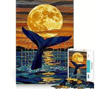 1000 Piece Puzzle For Teenagers Blue Whale Tail Stained Glass Smooth Joint Fun, Mind Game Gift, Restful Game Fun, Christmas Leisure Art (38x26cm)