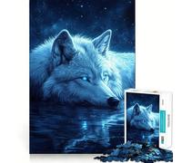 1000 Piece Puzzle For Teenagers Blue Wolf in Starlight Exact Cut Art, Brain Teasing Play, Relax Time Game, Christmas Leisure Art (38x26cm)