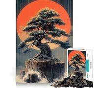 1000 Piece Puzzle For Teenagers Bonsai Tree Under Red Moon Japanese Landscape Smooth Joint Fun, Mind Game Gift, Restful Game Fun, Christmas Leisure Art (50x75cm)