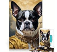 1000 Piece Puzzle For Teenagers Boston Terrier Portrait in Renaissance Style Exact Cut Art, Brain Teasing Play, Relax Time Game, Christmas Leisure Art (38x52cm)