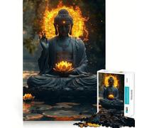 1000-piece Puzzle for Teenagers Buddha Beside Lotus Clean Edge Game Mental Focus Game Slow Play Fun Birthday Fun Gift (50x75cm)