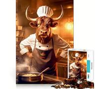 1000-piece Puzzle for Teenagers Bull Cooking Kitchen Cook Clean Edge Game Mental Focus Game Slow Play Fun Birthday Fun Gift (38x52cm)