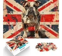 1000 Piece Puzzle For teenagers Bulldog on Union Jack Flag, British Patriotic Grunge Street Art Design 02 Stressabbau Kunstwerk Geschenk38x26cm