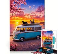 1000 Piece Puzzle For Teenagers Bus on The Beach Exact Fit Game Mind Challenge Toy Calm Fun Time Xmas Scene Art (50x75cm)