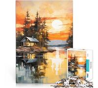 1000-piece puzzle for teenagers “cabin sunset” Made of cardboard，Suitable for people aged 14 and above Toy Intellectual Game Wish List with Santa Claus。size：26x38cm/10.24x14.96inch