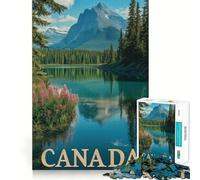 1000 Piece Puzzle For Teenagers Canada Wilderness - Majestic Mountains And Mirror Lake Travel Poster Exact Fit Game Mind Challenge Toy Calm Fun Time Xmas Scene Art (38x52cm)