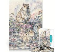 1000-piece Puzzle for Teenagers Capybaras Rest in Pond Precise Cut Art Focus Fun Game Relax Play Time Birthday Fun Gift (50x75cm)