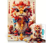 1000-piece Puzzle for Teenagers Cartoonized Chinese Dragon Precise Cut Art Focus Fun Game Relax Play Time Birthday Fun Gift (38x26cm)